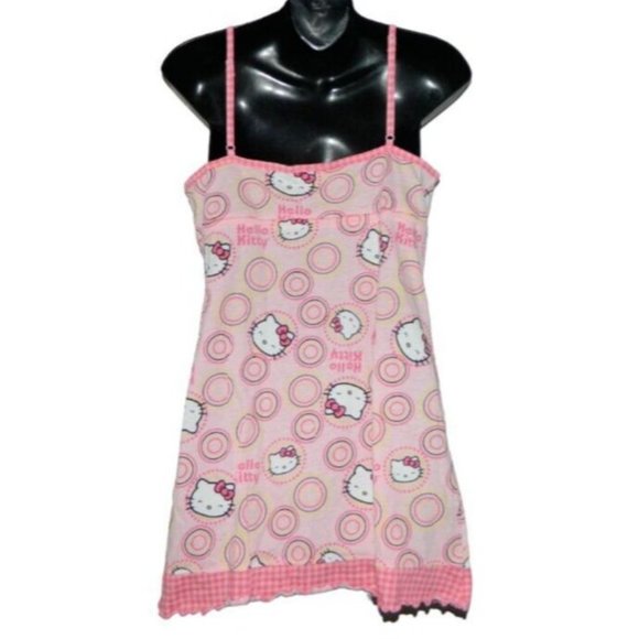 Sanrio Hello Kitty Cotton Babydoll Nightie Pink White Adjustable Size L kawaii - Picture 5 of 12